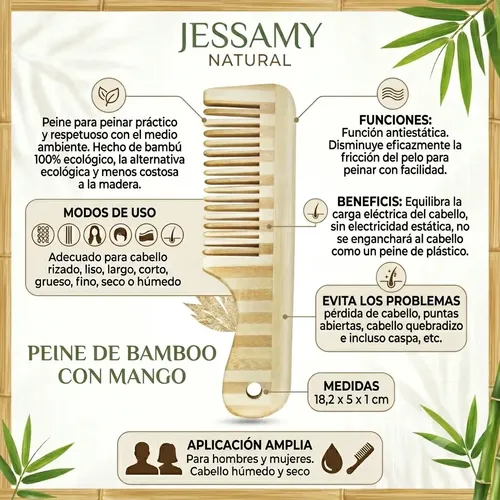 Set X2 Peines De Madera Bambú Ecológico Anti Frizz Pelo Madera