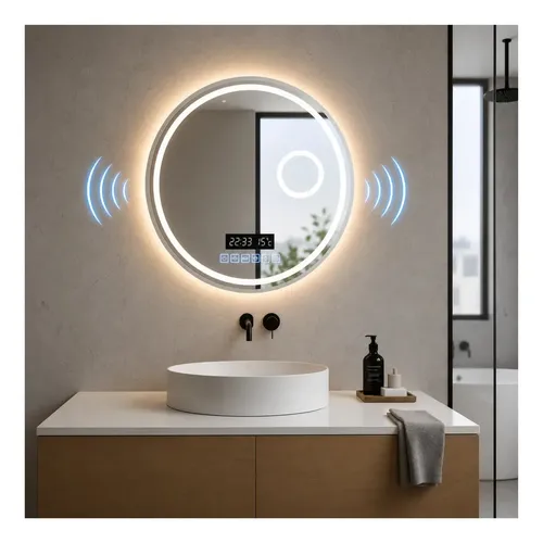 Espejo Redondo Con Parlante Led 60cm Lupa Frío Cálido Bluetooth