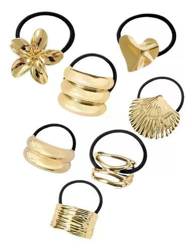 7 Pcs Ligas Para Cabello De Metal,el Sticas Diademas Doradas Gold