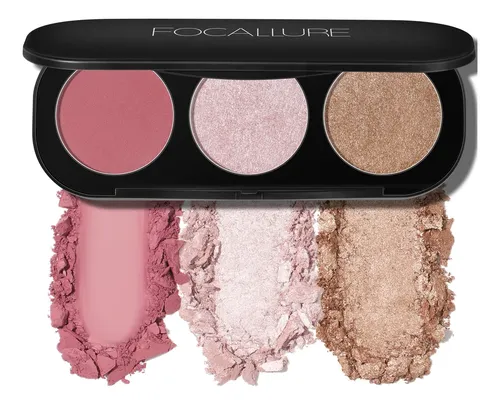 Paleta De Colorete E Iluminador, Paleta De Contorno 3 En 1,