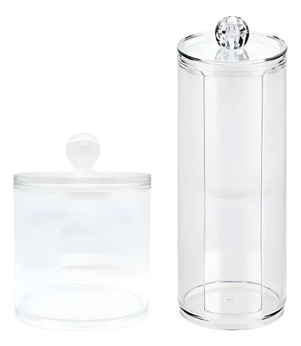 Organizador Acrílico Combo X2 Con Tapa Algodón Maquillaje