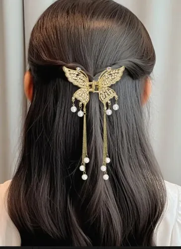Accesorio Broche Hebilla Pelo Mariposa Strass Con Cadenitas