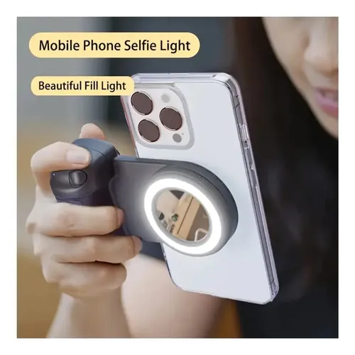 Soporte Magnético Celular Luz Led Calida Espejo Con Mando