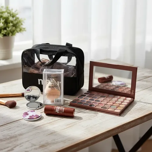 Kit Maquillaje  Con Neceser Paleta Sombras Y Accesorios