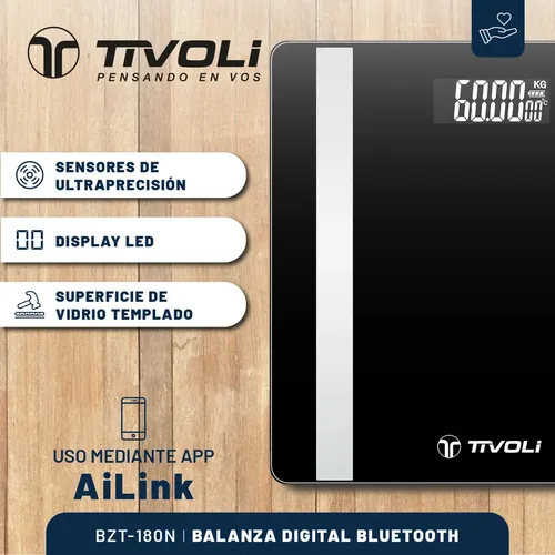 Balanza Digital Baño Tivoli Bluetooth Sensor Temperatura Color Negro