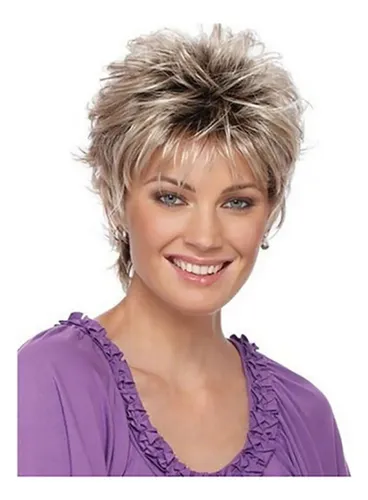 Peluca Rizada De Corte Corto A Wigs Fashion, Color Degradado