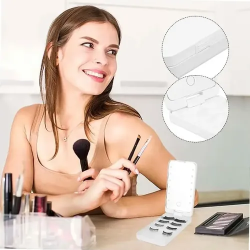 Espejo Led De Maquillaje Portátil Viajero + Brochas Hzj-642 Rosa
