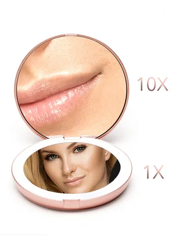 Espejo De Maquillaje De Bolsillo Compacto Con Iluminación Le