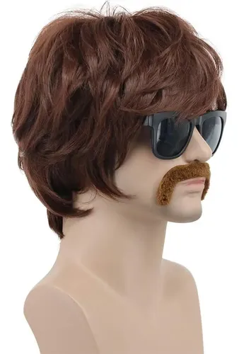 Peluca Disco Para Hombres Vgbeaty Marrón Con Bigote 22.86
