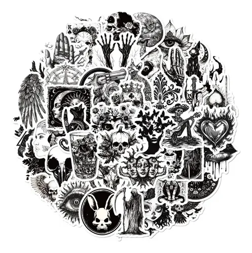 400 Pegatinas En Blanco Y Negro Estilo Gótico For Halloween