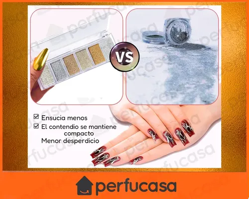 Kit Polvo Cromo Y Cepillo Gel Uñas Semipermanente Manicuría