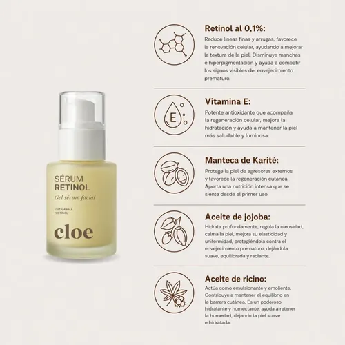 Serum Retinol 0,1% Cloe 30ml Antiarrugas Y Antimanchas