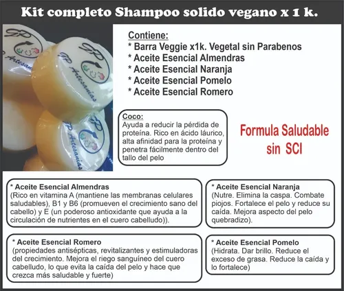 Kit Shampoo Sólido Con Aceites Esenciales 100% Natural X1k