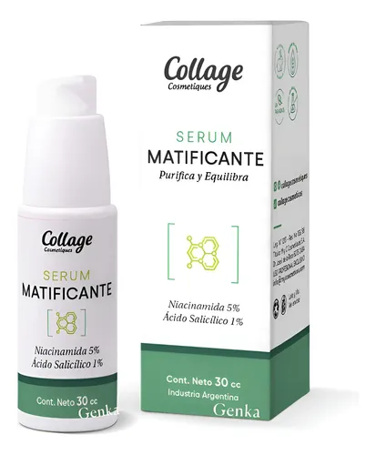 Serum Matificante Niacinamida 5% Salicilico 1% 30cc Collage Momento de aplicación Día/Noche Tipo de piel Grasa