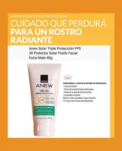Protector Solar Fluido Facial Extra Mate Fps 30 Anew Avon