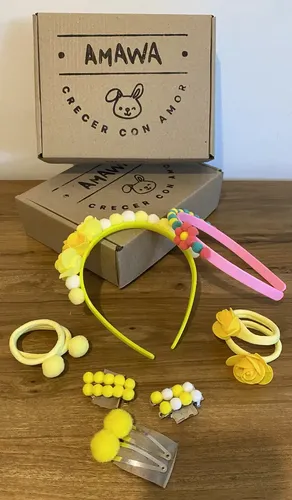 Amawa Vinchas Colitas Hebillas Pompones Pelo Niña C Caja Color 330