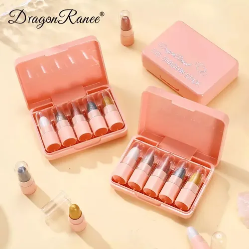 Sombras Ojos Stick Satinadas Dragonranee 5 Tonos Kawaii Hipoalergénicas