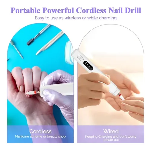 Lima Eléctrica Portátil Para Uñas Set Completo De Manicura