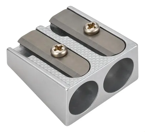 Kit De 2 Sacapuntas Dobles De Metal Plateado Para Lápices Y
