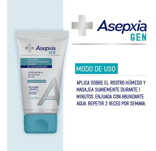 Asepxia Gen Gel Micelar Exfoliante Piel Grasa C/brillo 100g Momento de aplicación Día/Noche Tipo de piel Grasa con Brillo