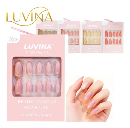 Kit 12 Uñas Postizas Con Adhesivos Press On Nails Luvina