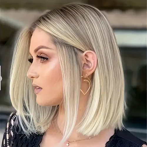 Peluca Corta Rubia Platinada Elegante Para Mujer