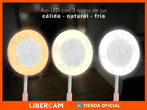 Espejo Selfie Porta Celular Luz Led LIBERCAM ELS-10BL Ring Light Usb Maquillaje Color Blanco