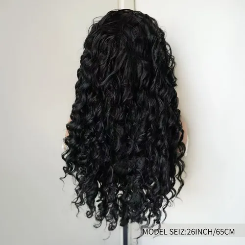 Peluca De Banda Negra Ondulada Profunda 65cm Para Mujer Xf