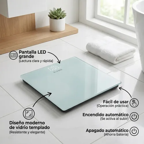 Balanza Digital Personas Led 180kg Vidrio Templado Klasse