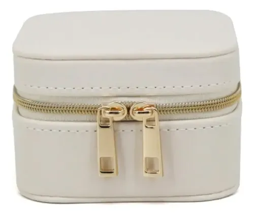 Organizador De Accesorios Mujer Cofre Porta Biuji Eco Cuero Color Beige