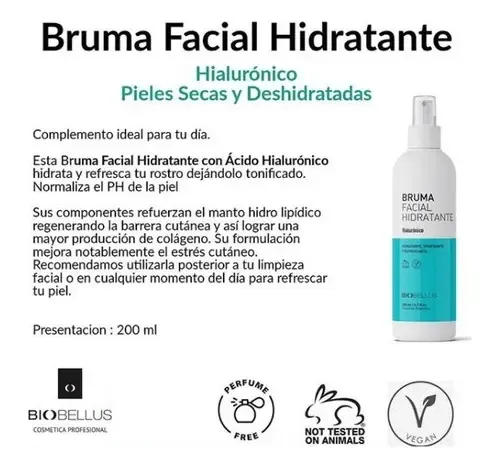 Bruma Facial Hidratante Hialurónico y Pantenol Biobellus x 200ml