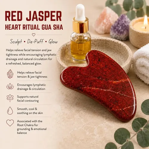 Herramienta Gua Sha Jaspe Rojo Masaje Facial Natural