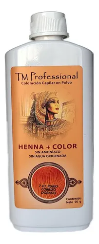 Henna + Color Tm Professional Tintura Capilar En Polvo X90gr Tono 7.43 Rubio Cobrizo Dorado