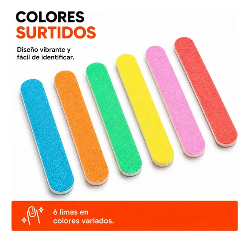 Set X 6 Limas Ultra Fina Para Manicuria Varios Colores