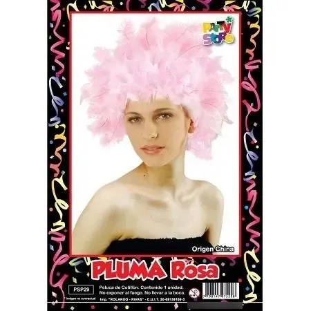 Peluca Plumas Rosas Cotillon Disfraz Upd