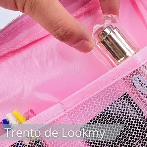 Neceser impermeable portacosmético rosa Lookmy | necessaire de viaje organizador cosméticos para bolso valija maleta con interior lavable | porta maquillaje diario mujer práctico y liviano