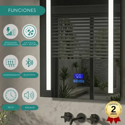 Espejo Baño Rectangular 80×60 Luz Led Antivaho
