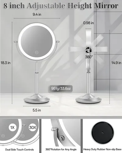 Espejo De Maquillaje Con Luz Led 30x Aumentos Recargable