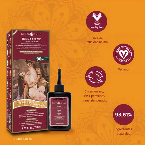 Tintura de Pelo Henna Crema Surya Brasil Rubio Sueco