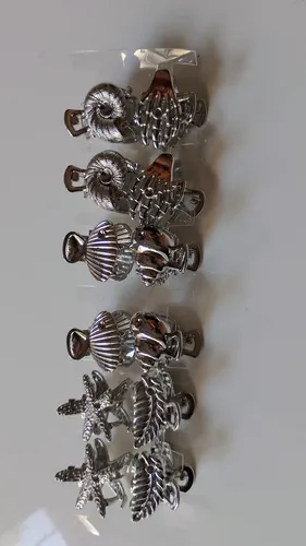 Set X12 Mini Broches Marinos Pelo Metálicos Plateados