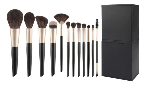 Set De 12 Brochas Negras Y Doradas Con Balde