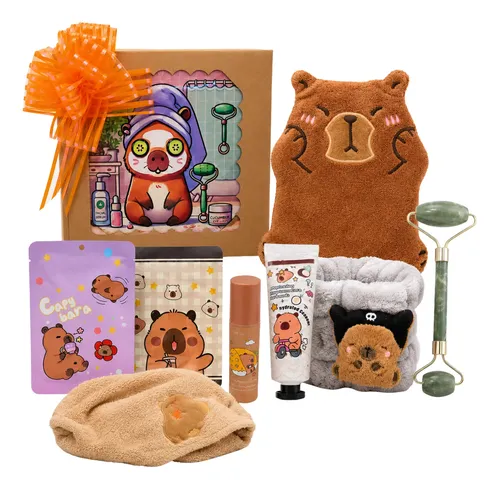 Set Skincare Capibara Mascarillas Toalla Facial Roller
