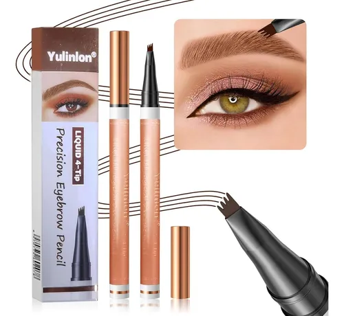 Lápiz De Cejas 4 Puntas Yulinlon Marrón Oscuro Impermeable