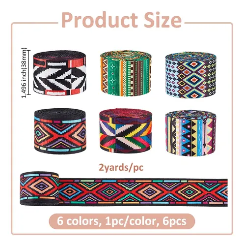 Set 6 Cintas De Poliéster De 6 Colores Diferentes Color Mixto Aztec/tribal Geometric
