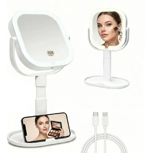Espejo De Maquillaje Sanycasa Con Luz Led Con Aumento De 1x/