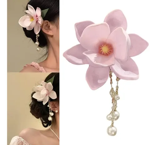 Elegante Pinza Lateral De Resina De Magnolia Con Agarre Segu