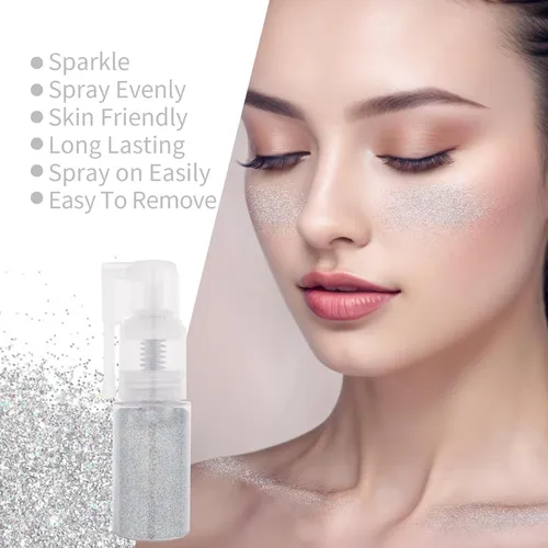 Spray De Brillo Plata Meicoly 25g Para Cuerpo Y Cabello