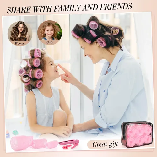 Set De Rulos De Pelo Obeoby Para Mujer Con Pinzas Y Herramie Rosa Chicle