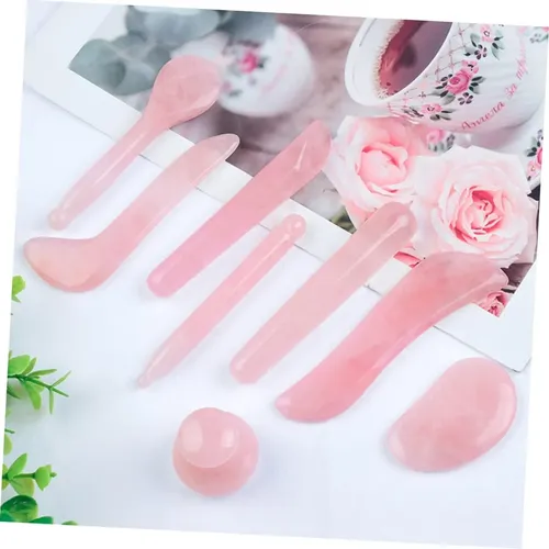 Rodillo Jade Rosa Natural Y Gua Sha Para Masaje Facial
