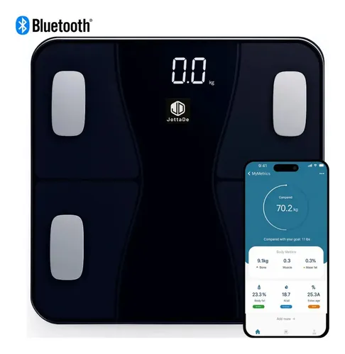 Balanza Personal De Baño Jd If2064a Inteligente Bluetooth Digital Hasta 180kg Bioimpedancia Masa Muscular Grasa Corporal Vidrio Color Negro